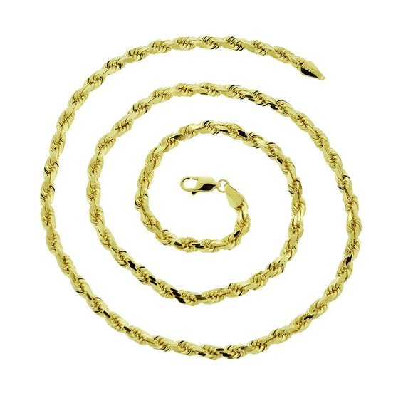 5mm Rope Chain Diamond Cut Necklace Solid 14K Yellow Gold - Picture 1 of 3